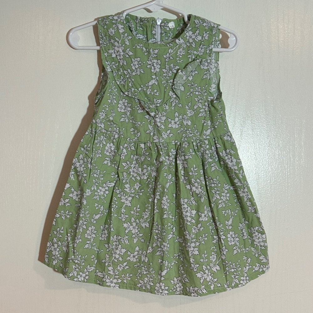 Girls Sage Green Floral Sleeveless Ruffle Babydoll Dress Toddler
